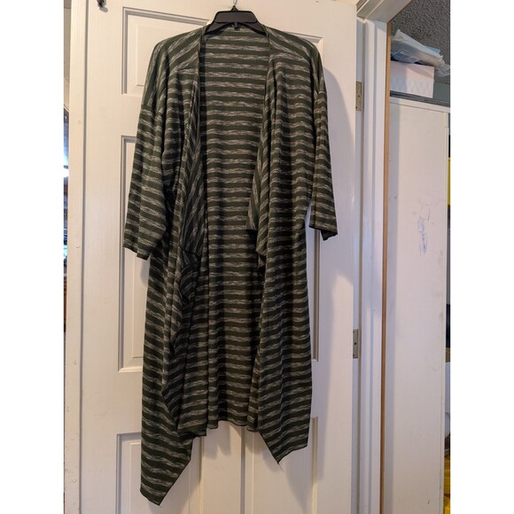 Lularoe Women’s Green Gray Striped Long Cardigan Duster Open Front Size Large - Picture 1 of 9